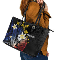 Personalized Philippines Tribal Leather Tote Bag Tropical Waves - Plumeria LT7 - Polynesian Pride