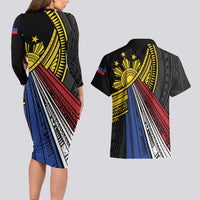 Philippines Sun Couples Matching Long Sleeve Bodycon Dress and Hawaiian Shirt Pasifika Tribal Style LT7 - Polynesian Pride