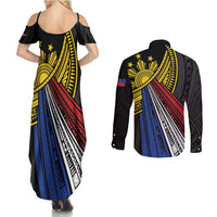 Philippines Sun Couples Matching Summer Maxi Dress and Long Sleeve Button Shirt Pasifika Tribal Style LT7 - Polynesian Pride