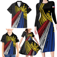 Philippines Sun Family Matching Long Sleeve Bodycon Dress and Hawaiian Shirt Pasifika Tribal Style LT7 - Polynesian Pride