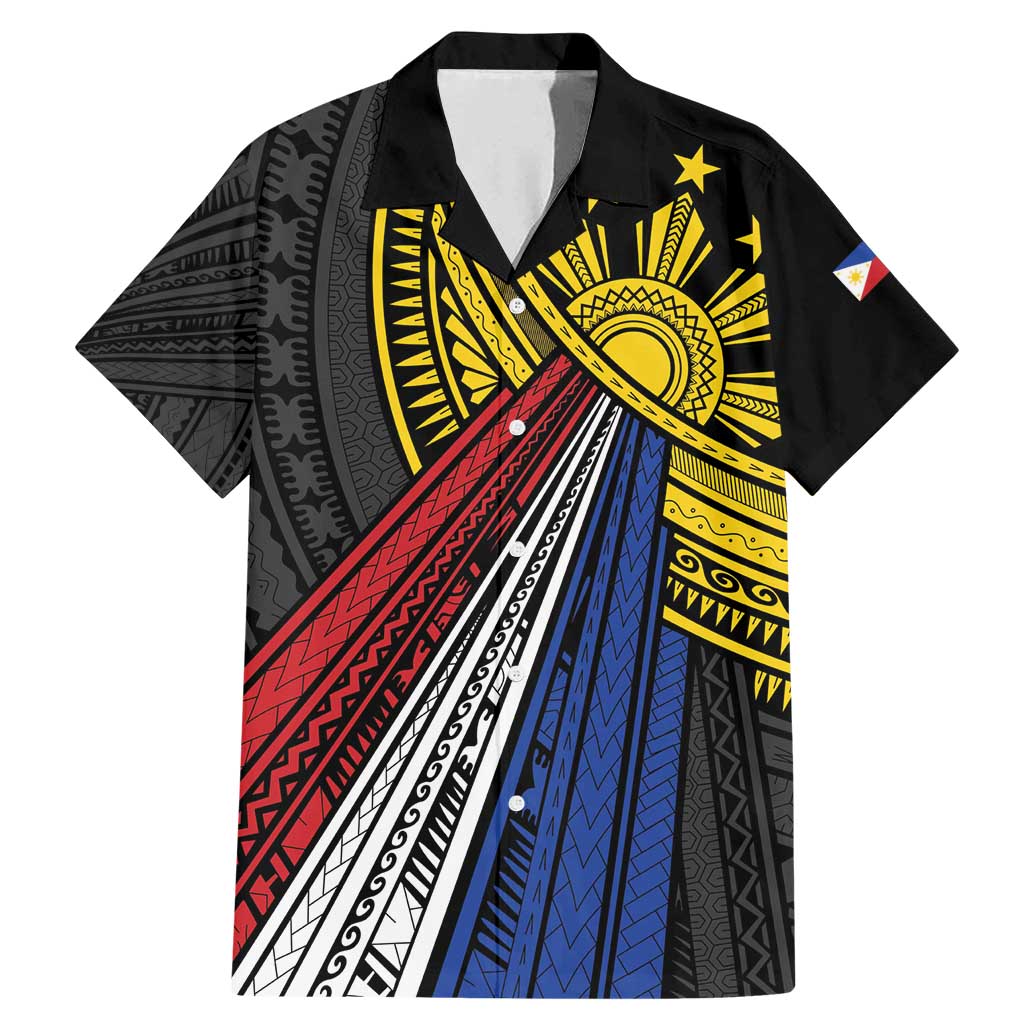 Philippines Sun Family Matching Mermaid Dress and Hawaiian Shirt Pasifika Tribal Style LT7 Dad's Shirt - Short Sleeve Black - Polynesian Pride