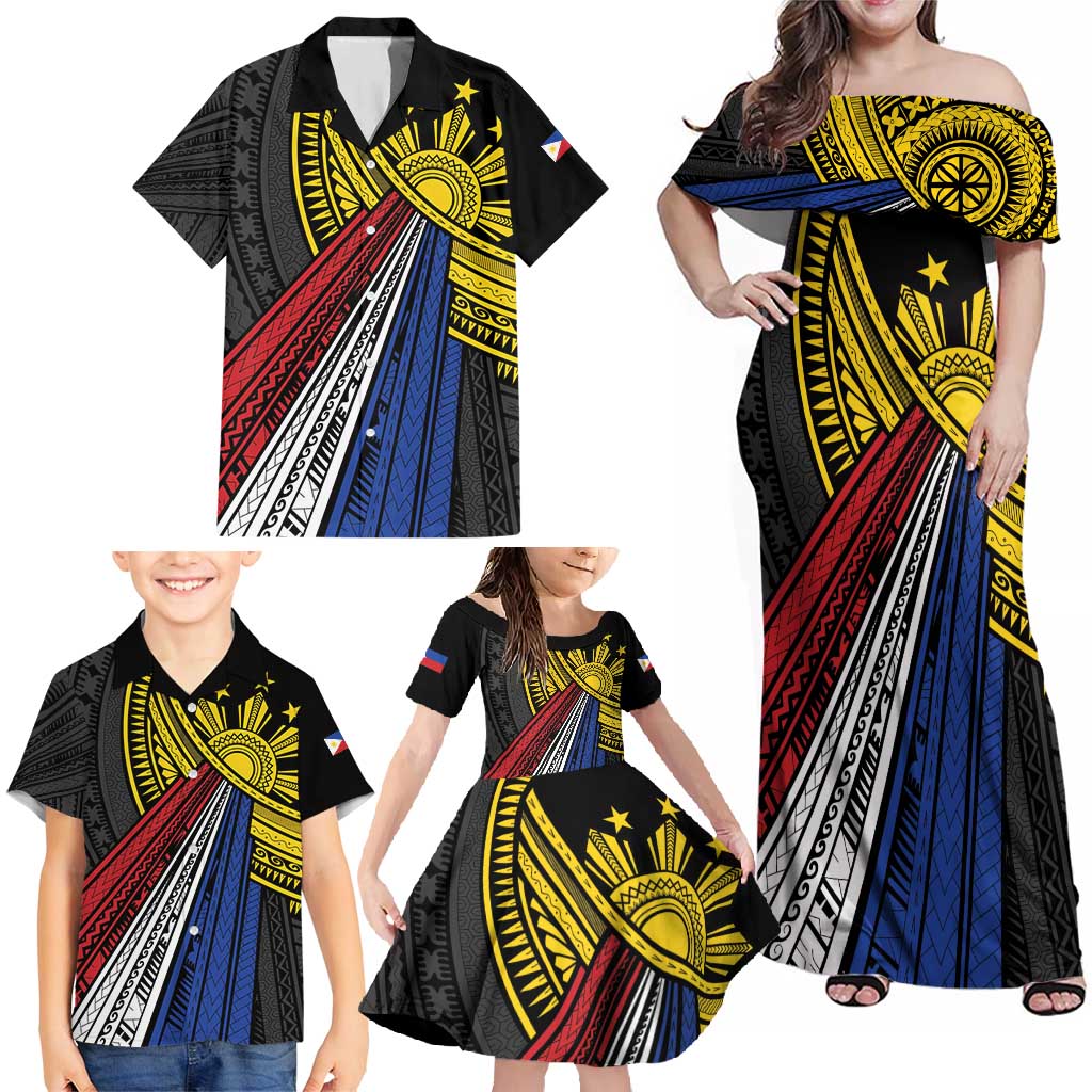 Philippines Sun Family Matching Off Shoulder Maxi Dress and Hawaiian Shirt Pasifika Tribal Style LT7 - Polynesian Pride