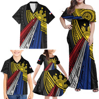 Philippines Sun Family Matching Off Shoulder Maxi Dress and Hawaiian Shirt Pasifika Tribal Style LT7 - Polynesian Pride