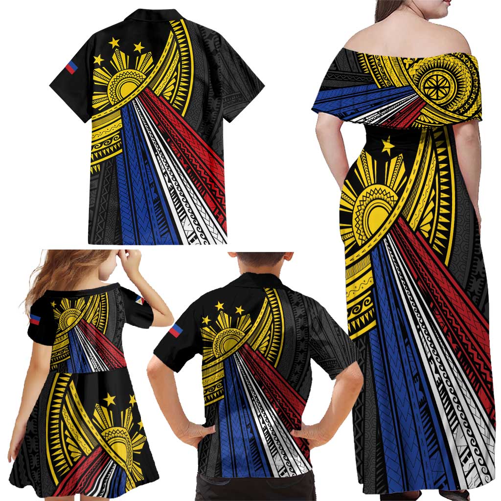 Philippines Sun Family Matching Off Shoulder Maxi Dress and Hawaiian Shirt Pasifika Tribal Style LT7 - Polynesian Pride