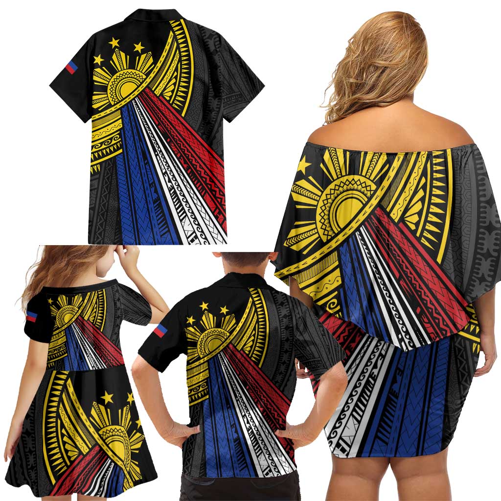 Philippines Sun Family Matching Off Shoulder Short Dress and Hawaiian Shirt Pasifika Tribal Style LT7 - Polynesian Pride