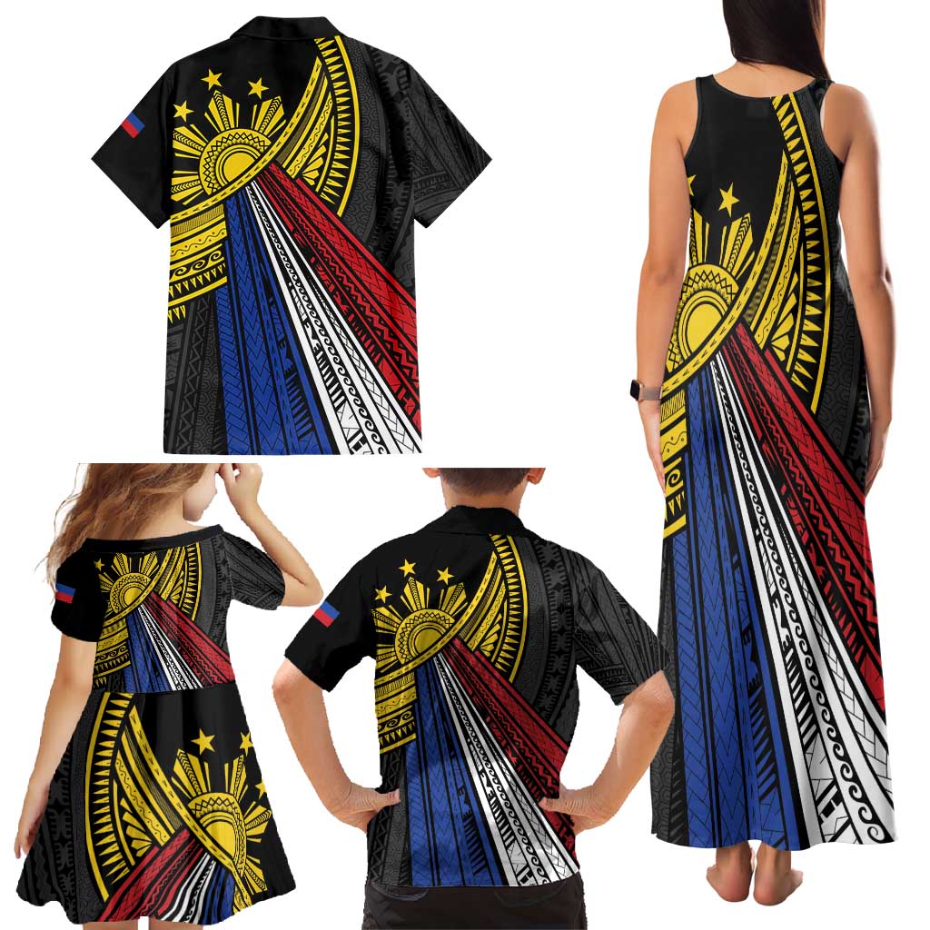 Philippines Sun Family Matching Tank Maxi Dress and Hawaiian Shirt Pasifika Tribal Style LT7 - Polynesian Pride