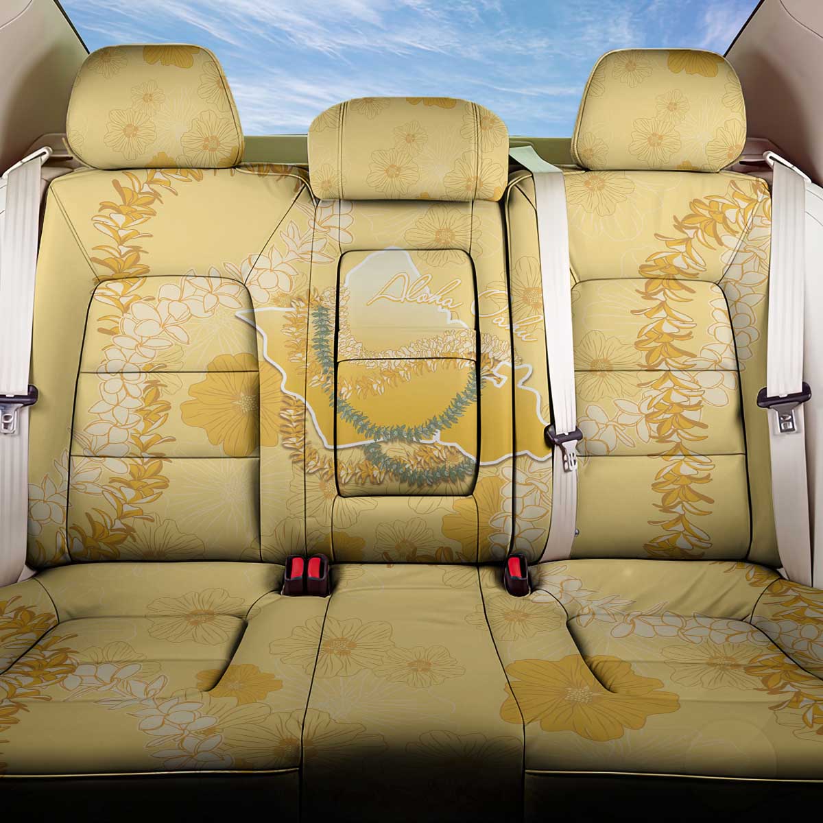 Hawaii Oahu Island Flowers Lei Back Car Seat Cover Yellow Ilima Mix Plumeria LT7 One Size Yellow - Polynesian Pride