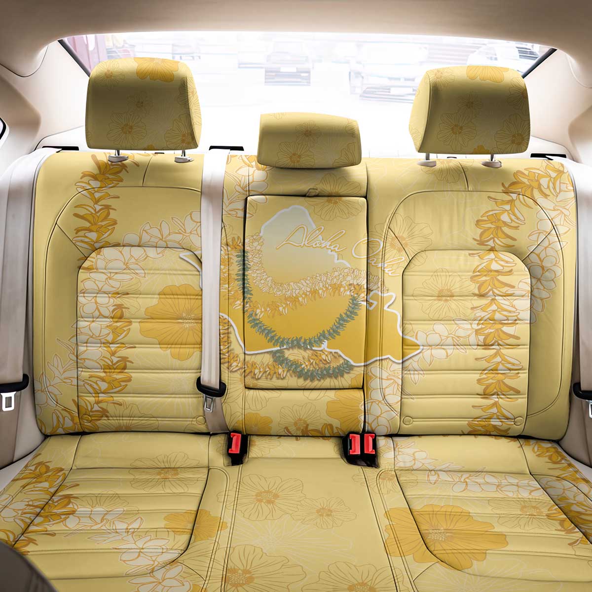 Hawaii Oahu Island Flowers Lei Back Car Seat Cover Yellow Ilima Mix Plumeria LT7 - Polynesian Pride