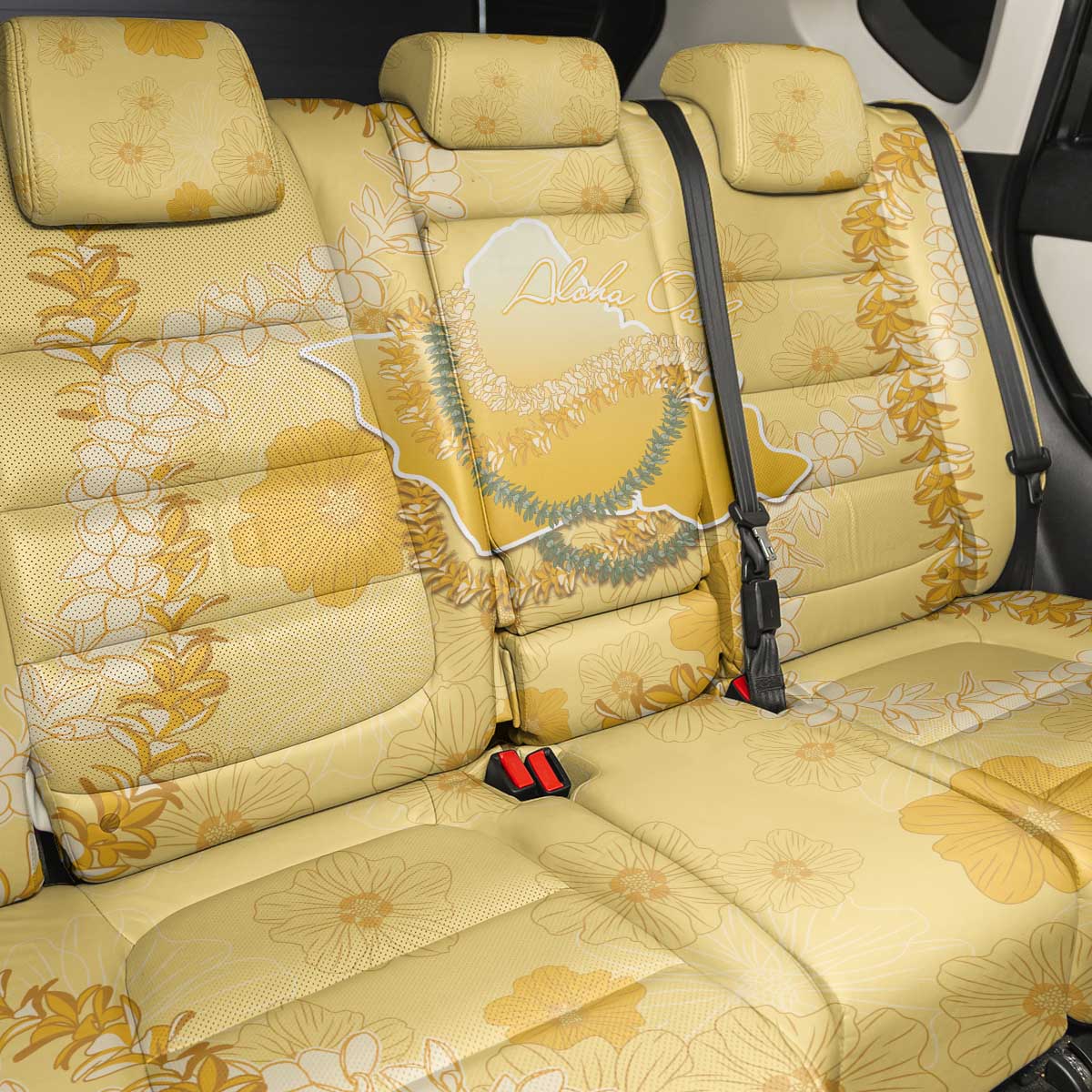 Hawaii Oahu Island Flowers Lei Back Car Seat Cover Yellow Ilima Mix Plumeria LT7 - Polynesian Pride