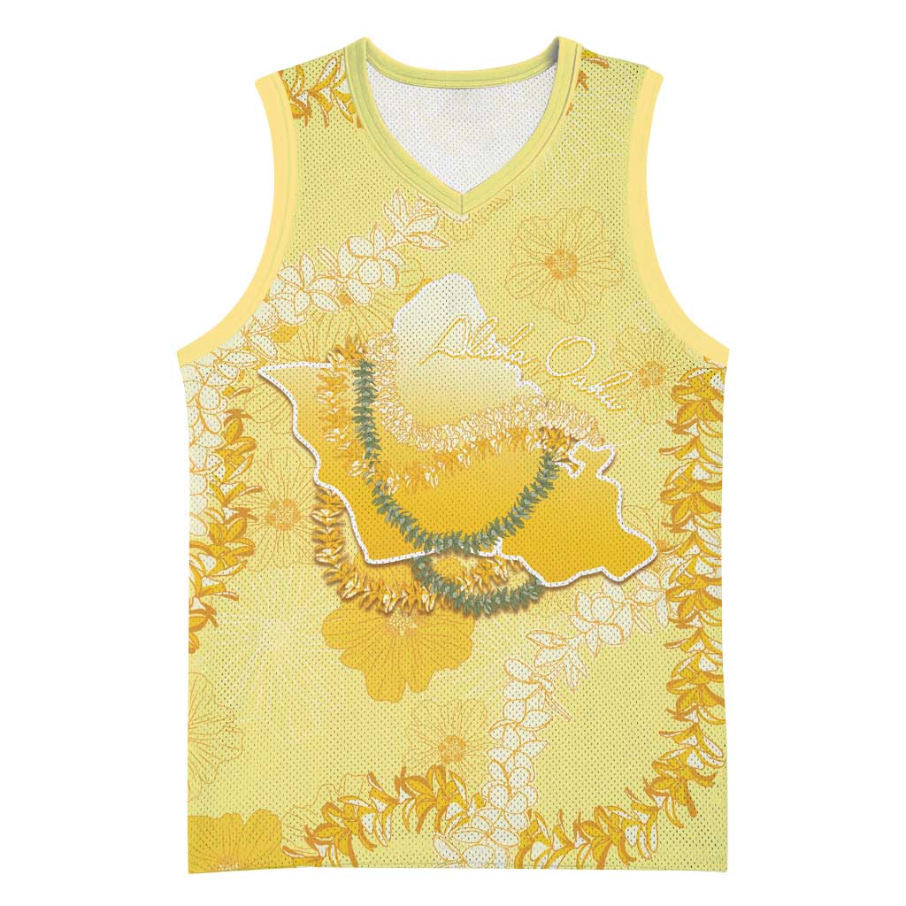 Hawaii Oahu Island Flowers Lei Basketball Jersey Yellow Ilima Mix Plumeria LT7 Unisex Yellow - Polynesian Pride