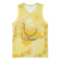 Hawaii Oahu Island Flowers Lei Basketball Jersey Yellow Ilima Mix Plumeria LT7 Unisex Yellow - Polynesian Pride