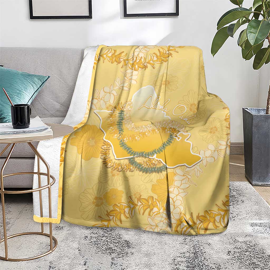 Hawaii Oahu Island Flowers Lei Blanket Yellow Ilima Mix Plumeria