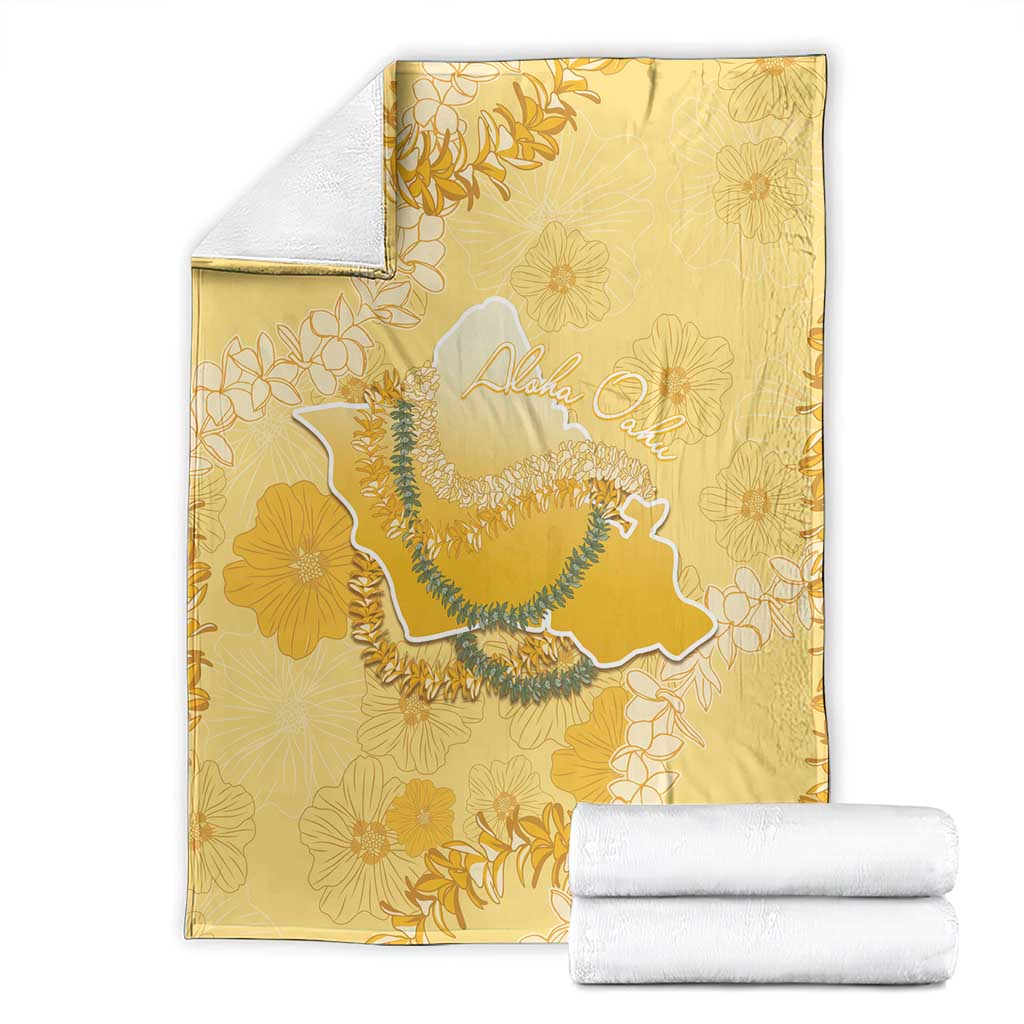 Hawaii Oahu Island Flowers Lei Blanket Yellow Ilima Mix Plumeria