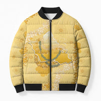 Hawaii Oahu Island Flowers Lei Bomber Puffer Jacket Yellow Ilima Mix Plumeria LT7 Unisex Yellow - Polynesian Pride