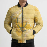 Hawaii Oahu Island Flowers Lei Bomber Puffer Jacket Yellow Ilima Mix Plumeria LT7 - Polynesian Pride