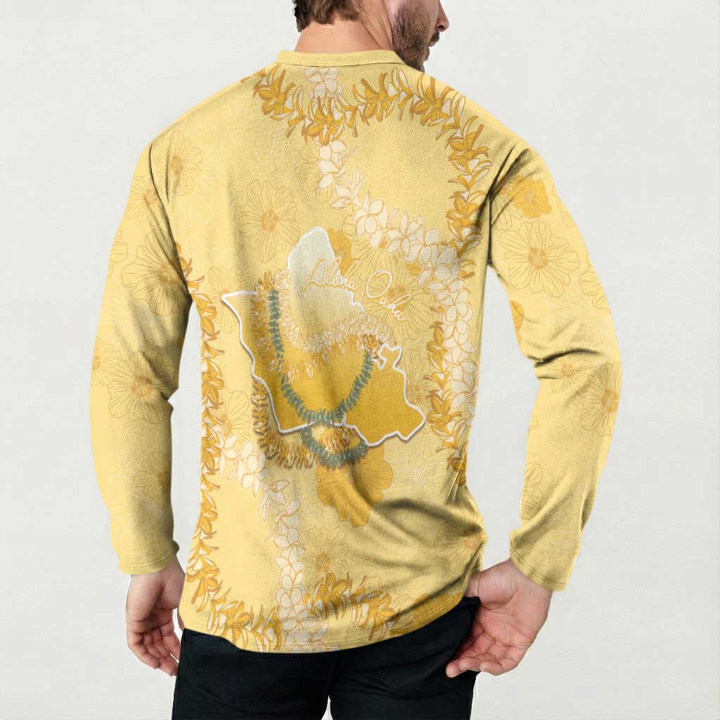 Hawaii Oahu Island Flowers Lei Button Sweatshirt Yellow Ilima Mix Plumeria