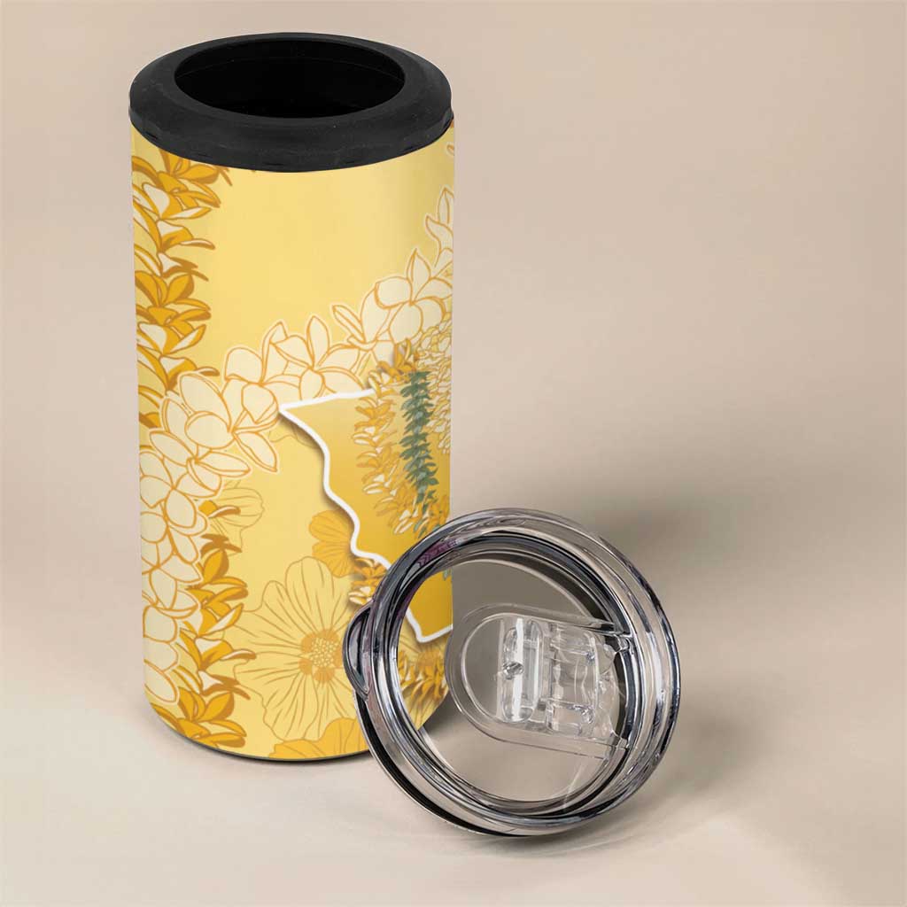 Hawaii Oahu Island Flowers Lei 4 in 1 Can Cooler Tumbler Yellow Ilima Mix Plumeria LT7 - Polynesian Pride