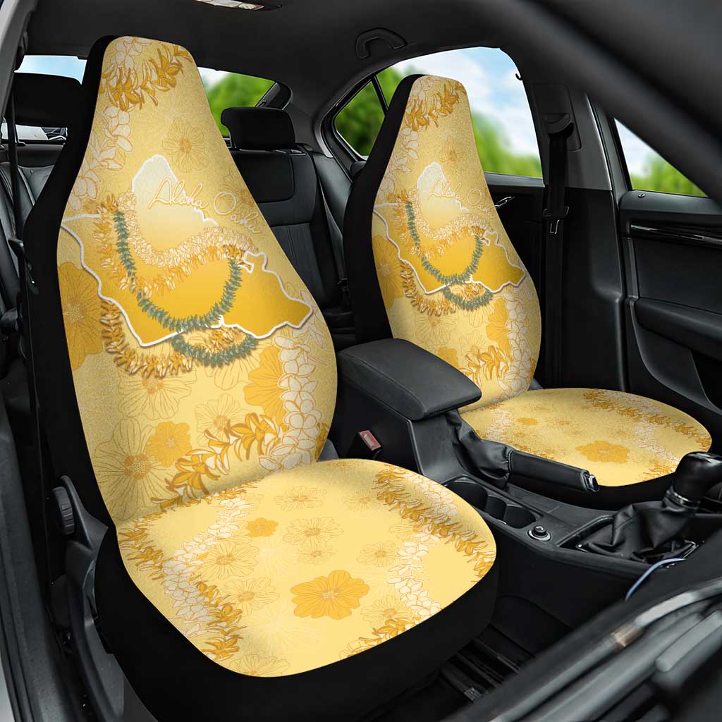 Hawaii Oahu Island Flowers Lei Car Seat Cover Yellow Ilima Mix Plumeria