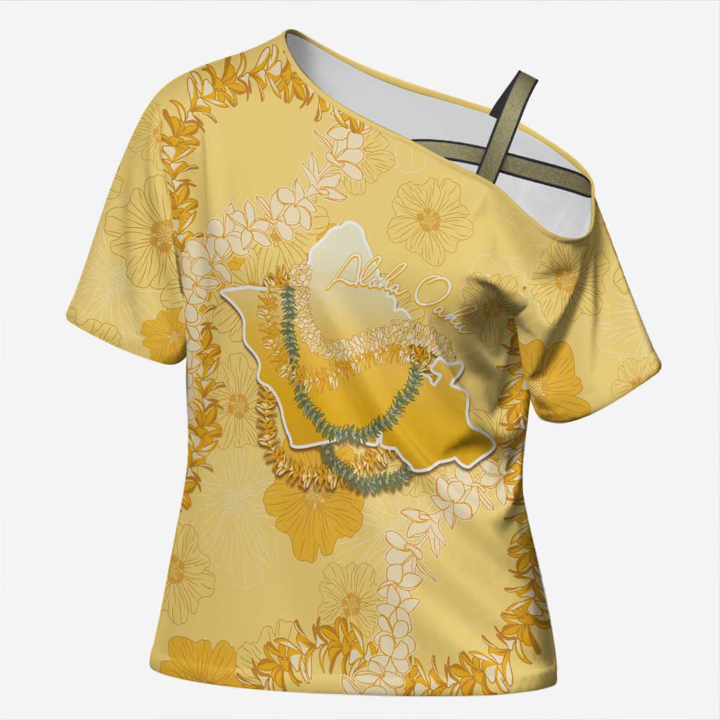 Hawaii Oahu Island Flowers Lei Cross Shoulder Shirt Yellow Ilima Mix Plumeria LT7 Female Yellow - Polynesian Pride