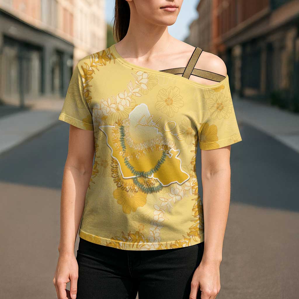 Hawaii Oahu Island Flowers Lei Cross Shoulder Shirt Yellow Ilima Mix Plumeria LT7 - Polynesian Pride