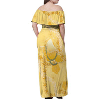 Hawaii Oahu Island Flowers Lei Family Matching Off Shoulder Maxi Dress and Hawaiian Shirt Yellow Ilima Mix Plumeria LT7 - Polynesian Pride