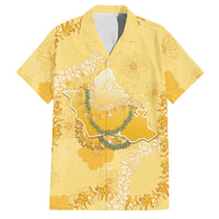 Hawaii Oahu Island Flowers Lei Family Matching Off Shoulder Short Dress and Hawaiian Shirt Yellow Ilima Mix Plumeria LT7 Dad's Shirt - Short Sleeve Yellow - Polynesian Pride