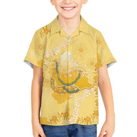 Hawaii Oahu Island Flowers Lei Family Matching Puletasi and Hawaiian Shirt Yellow Ilima Mix Plumeria LT7 Son's Shirt Yellow - Polynesian Pride