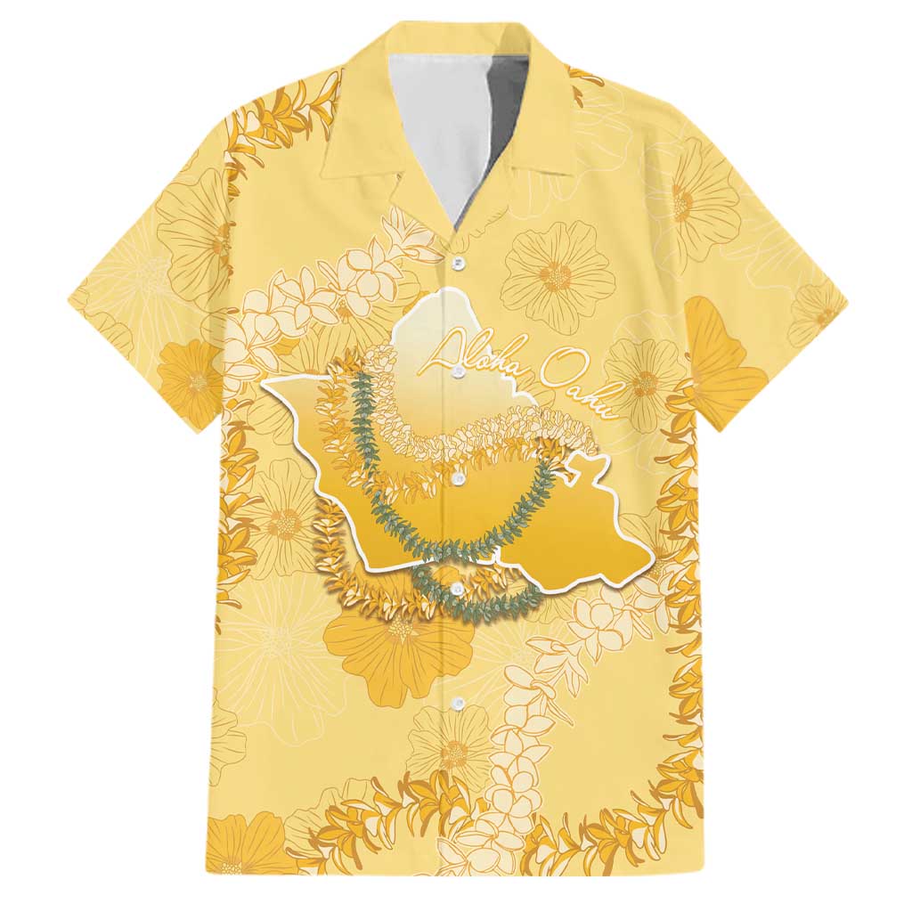 Hawaii Oahu Island Flowers Lei Family Matching Short Sleeve Bodycon Dress and Hawaiian Shirt Yellow Ilima Mix Plumeria LT7 Dad's Shirt - Short Sleeve Yellow - Polynesian Pride