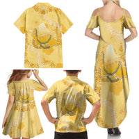 Hawaii Oahu Island Flowers Lei Family Matching Summer Maxi Dress and Hawaiian Shirt Yellow Ilima Mix Plumeria LT7 - Polynesian Pride