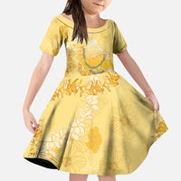 Hawaii Oahu Island Flowers Lei Family Matching Tank Maxi Dress and Hawaiian Shirt Yellow Ilima Mix Plumeria LT7 Daughter's Dress Yellow - Polynesian Pride