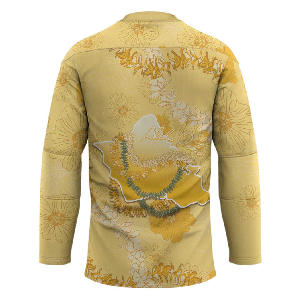 Hawaii Oahu Island Flowers Lei Hockey Jersey Yellow Ilima Mix Plumeria LT7 - Polynesian Pride