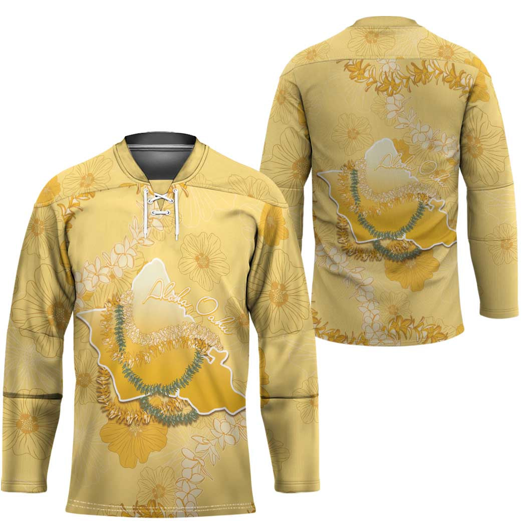 Hawaii Oahu Island Flowers Lei Hockey Jersey Yellow Ilima Mix Plumeria LT7 - Polynesian Pride