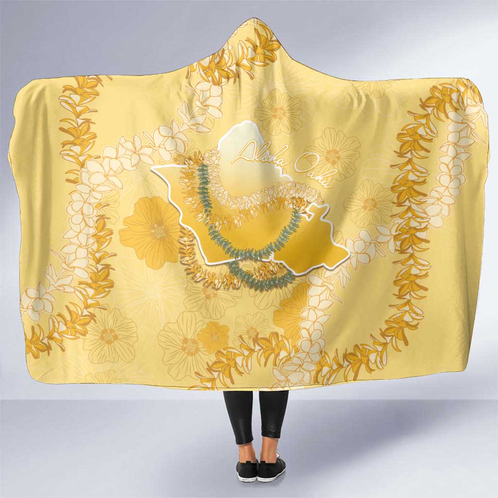Hawaii Oahu Island Flowers Lei Hooded Blanket Yellow Ilima Mix Plumeria