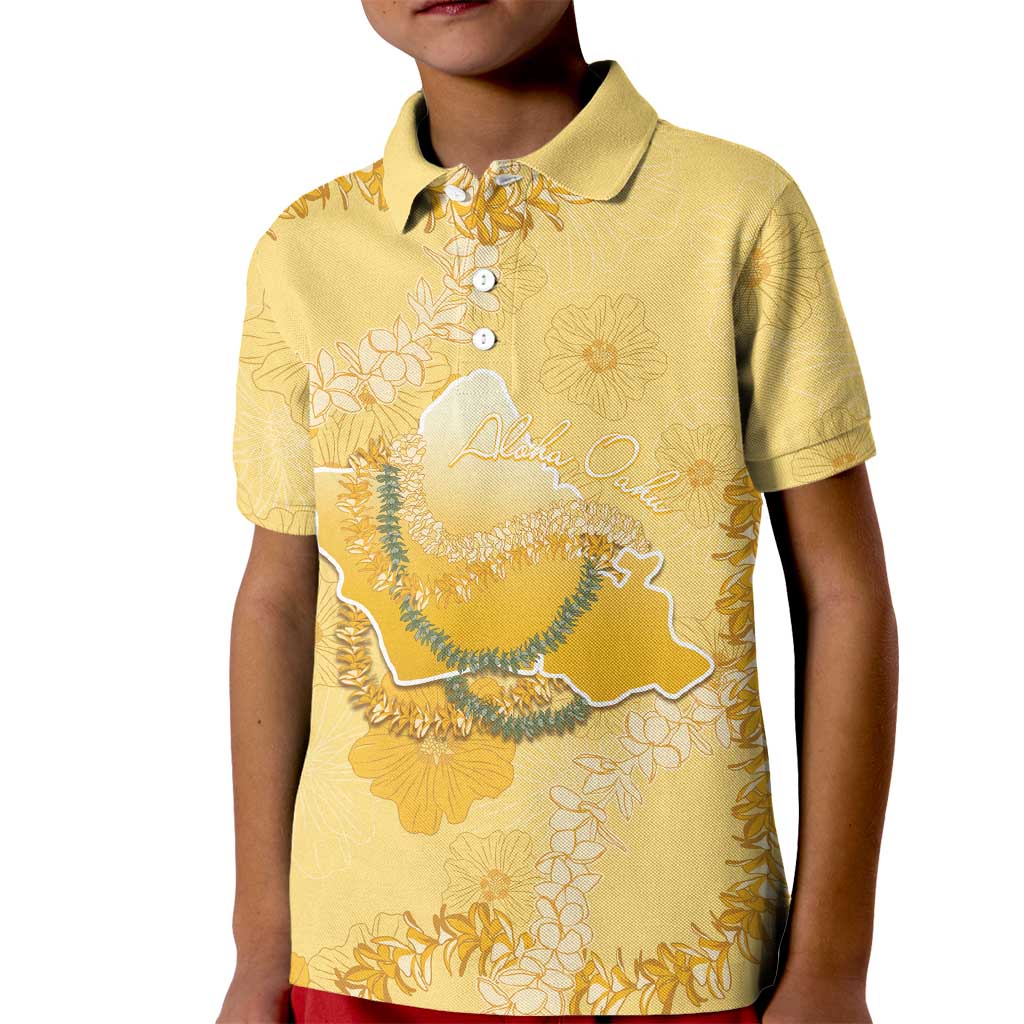Hawaii Oahu Island Flowers Lei Kid Polo Shirt Yellow Ilima Mix Plumeria LT7 Kid Yellow - Polynesian Pride