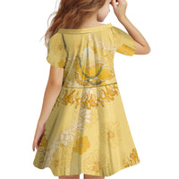 Hawaii Oahu Island Flowers Lei Kid Short Sleeve Dress Yellow Ilima Mix Plumeria LT7 - Polynesian Pride