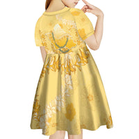 Hawaii Oahu Island Flowers Lei Kid Short Sleeve Dress Yellow Ilima Mix Plumeria LT7 - Polynesian Pride