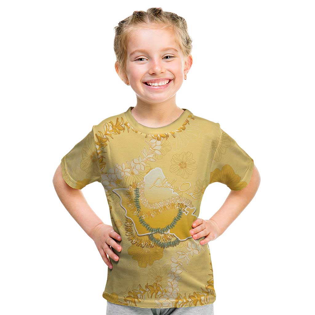Hawaii Oahu Island Flowers Lei Kid T Shirt Yellow Ilima Mix Plumeria LT7 Yellow - Polynesian Pride