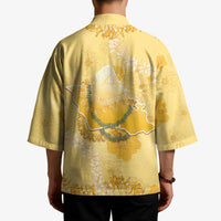 Hawaii Oahu Island Flowers Lei Kimono Yellow Ilima Mix Plumeria