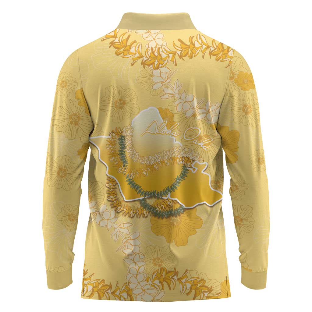 Hawaii Oahu Island Flowers Lei Long Sleeve Polo Shirt Yellow Ilima Mix Plumeria LT7 - Polynesian Pride