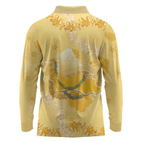 Hawaii Oahu Island Flowers Lei Long Sleeve Polo Shirt Yellow Ilima Mix Plumeria LT7 - Polynesian Pride