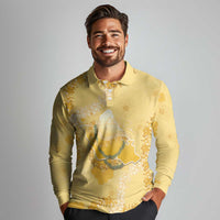 Hawaii Oahu Island Flowers Lei Long Sleeve Polo Shirt Yellow Ilima Mix Plumeria LT7 - Polynesian Pride