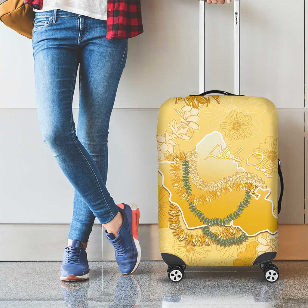 Hawaii Oahu Island Flowers Lei Luggage Cover Yellow Ilima Mix Plumeria LT7 - Polynesian Pride