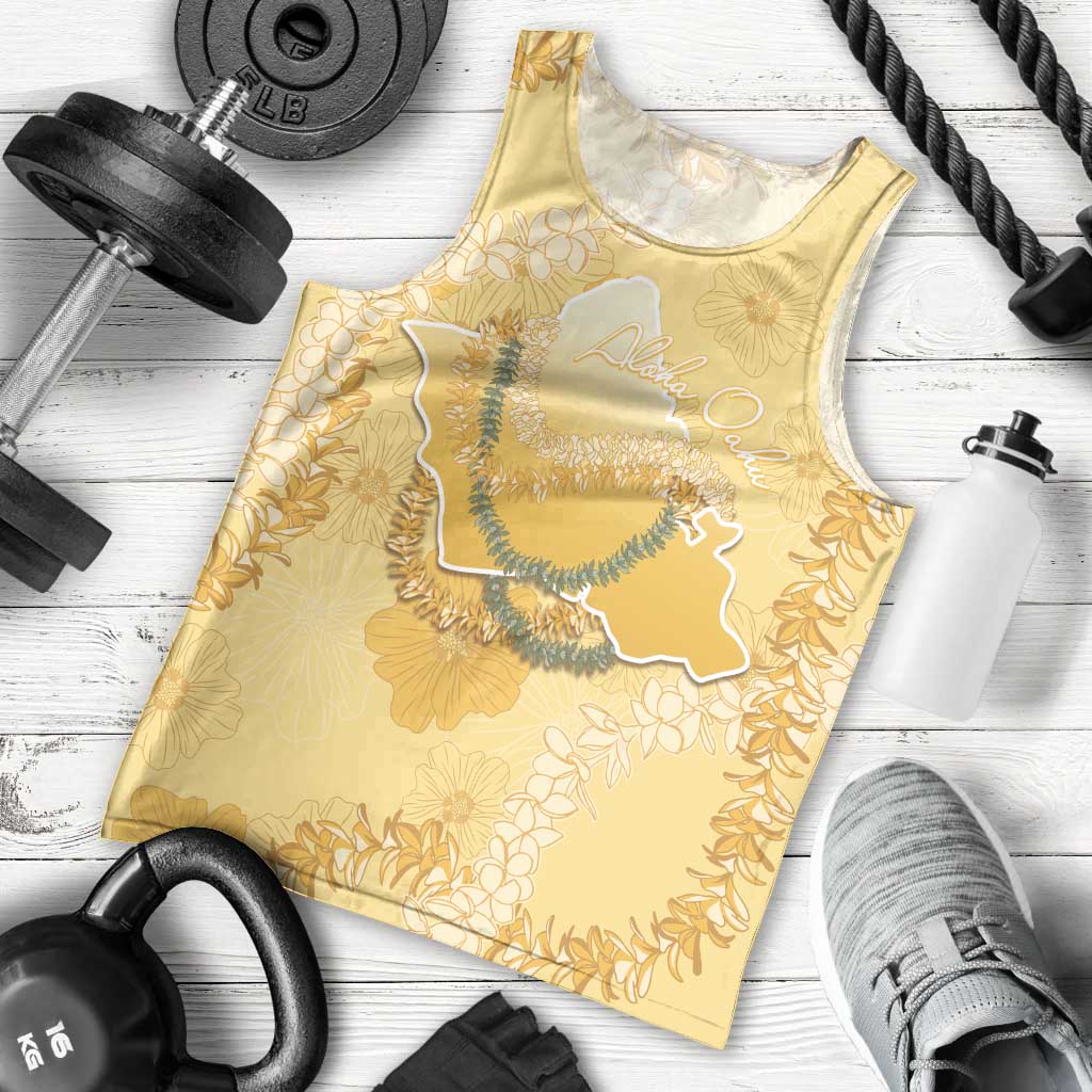 Hawaii Oahu Island Flowers Lei Men Tank Top Yellow Ilima Mix Plumeria
