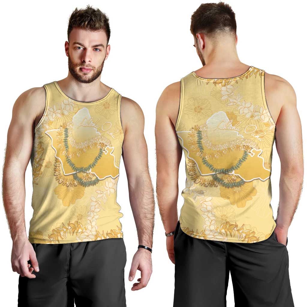 Hawaii Oahu Island Flowers Lei Men Tank Top Yellow Ilima Mix Plumeria