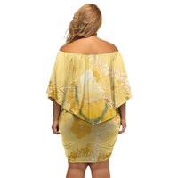 Hawaii Oahu Island Flowers Lei Off Shoulder Short Dress Yellow Ilima Mix Plumeria LT7 - Polynesian Pride