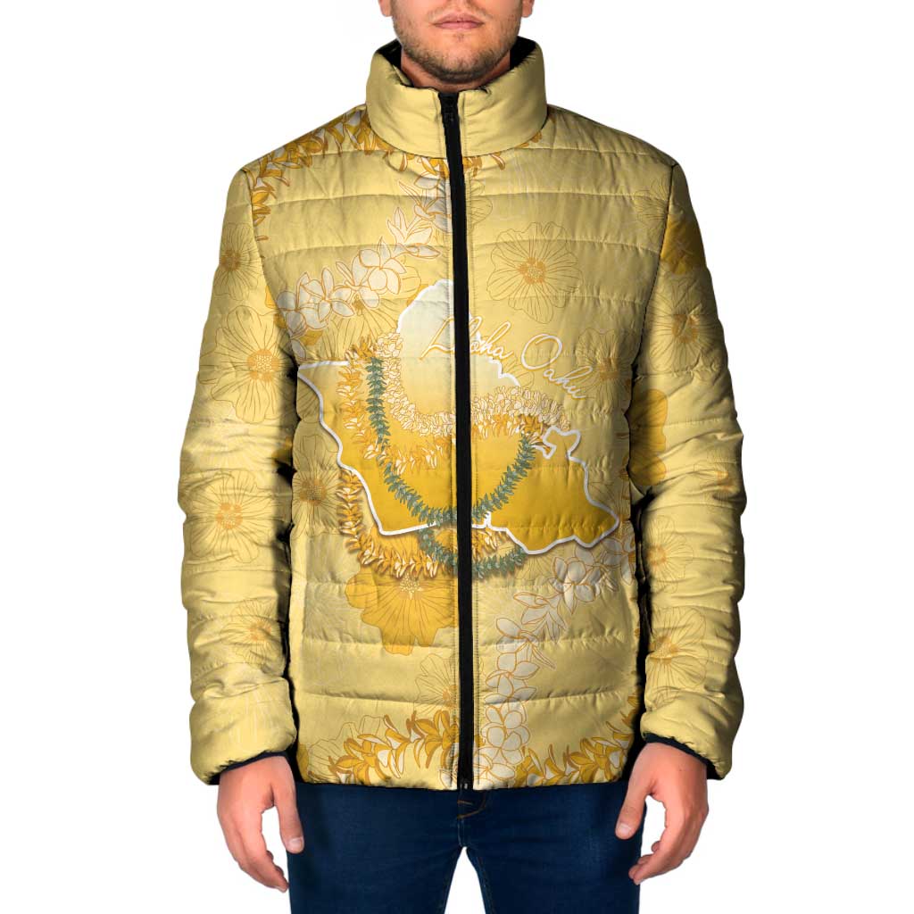 Hawaii Oahu Island Flowers Lei Padded Jacket Yellow Ilima Mix Plumeria LT7 Men Yellow - Polynesian Pride