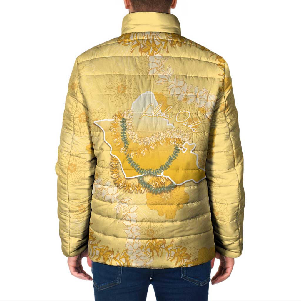 Hawaii Oahu Island Flowers Lei Padded Jacket Yellow Ilima Mix Plumeria LT7 - Polynesian Pride