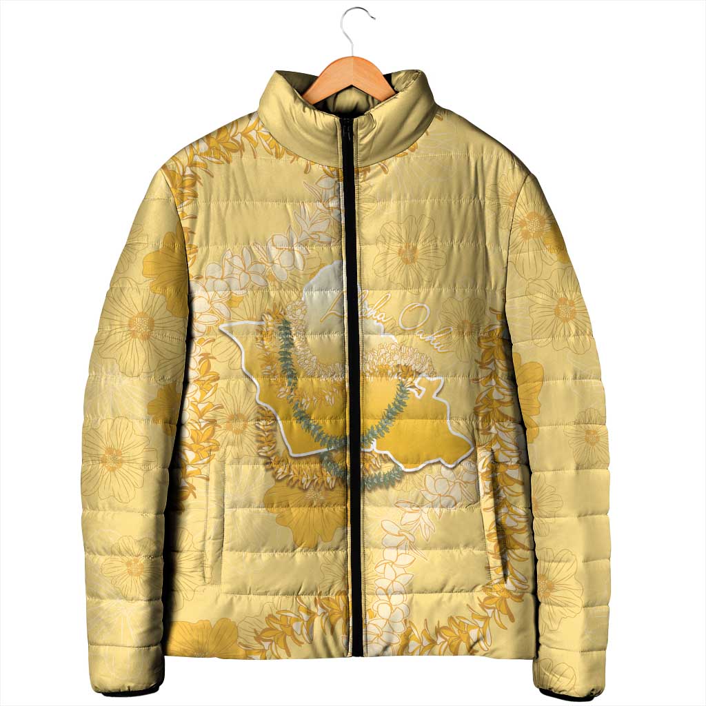 Hawaii Oahu Island Flowers Lei Padded Jacket Yellow Ilima Mix Plumeria LT7 - Polynesian Pride