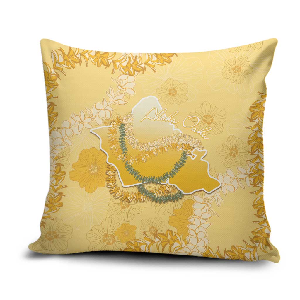 Hawaii Oahu Island Flowers Lei Pillow Cover Yellow Ilima Mix Plumeria