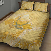 Hawaii Oahu Island Flowers Lei Quilt Bed Set Yellow Ilima Mix Plumeria